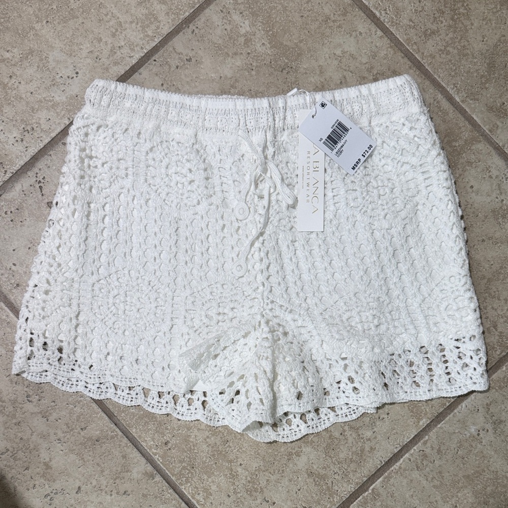 La Blanca White Crochet Women Shorts